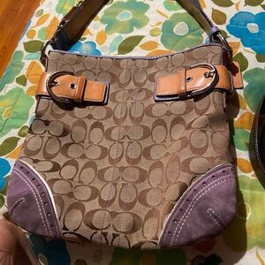 Coach Brown and Purple Monogram Shoulder Bag